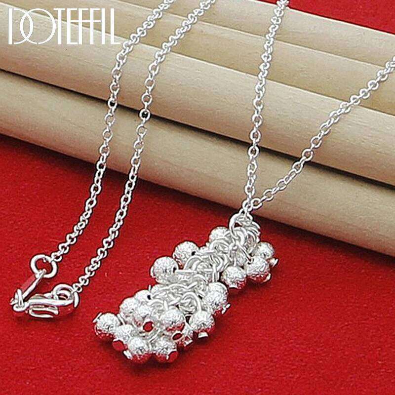 DOTEFFIL 925 Sterling Silver 18 Inch Chain Frosted Grape Beads Pendant Necklace For Women Wedding Engagement Charm Jewelry 20210