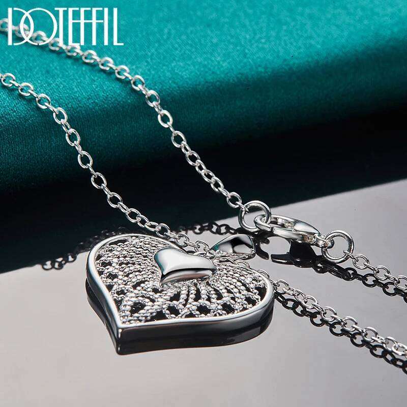 DOTEFFIL 925 Sterling Silver Hollow Heart Pendant Necklace 16-30 Inch Chain For Woman Fashion Wedding Party Charm Jewelry 30f03
