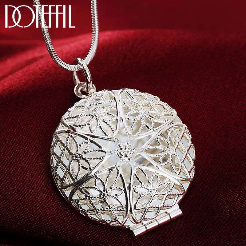 DOTEFFIL 925 Sterling Silver 18 Inch Snake Chain Round Frame Pendant Necklace For Women Man Fashion Wedding Party Charm Jewelry f5c90