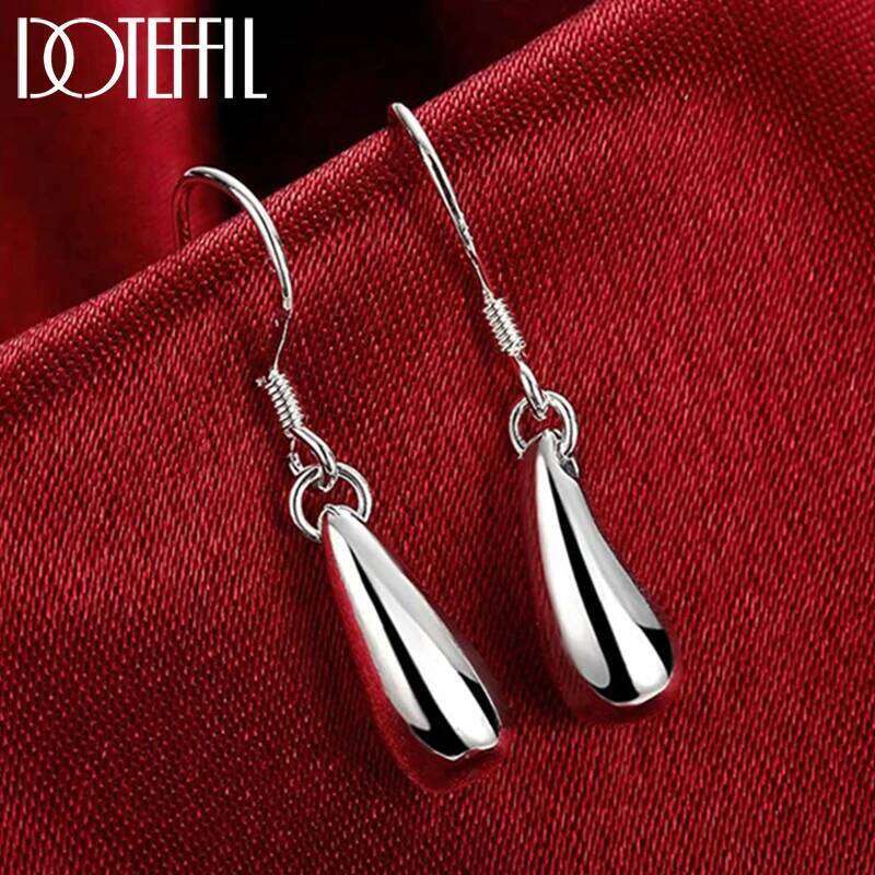 DOTEFFIL 925 Sterling Silver Water Droplets Raindrops Drop Earrings For Woman Wedding Engagement Party Fashion Charm Jewelry 71841