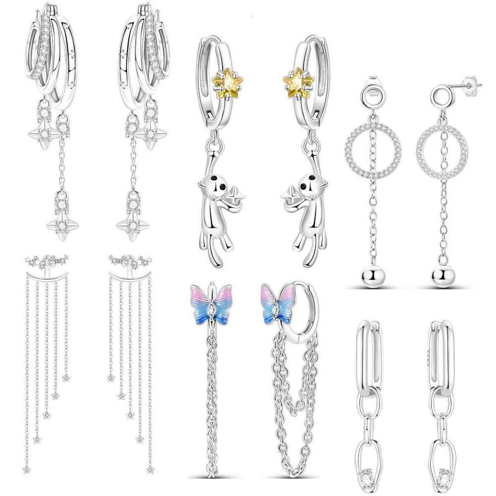 925 Sterling Silver Geometric Double Loop Tassel Stud Earrings For Lady S925 Jewelry Party Exquisite Birthday Gifts 816b0
