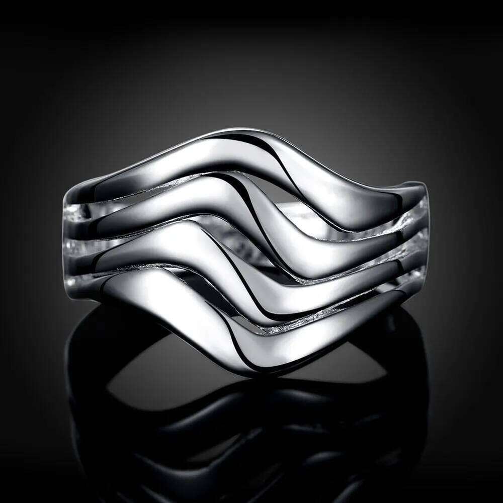 High quality charms 925 Sterling silver Water ripple Rings For Women Fashion Wedding Party Christmas gifts kpop Jewelry ab857