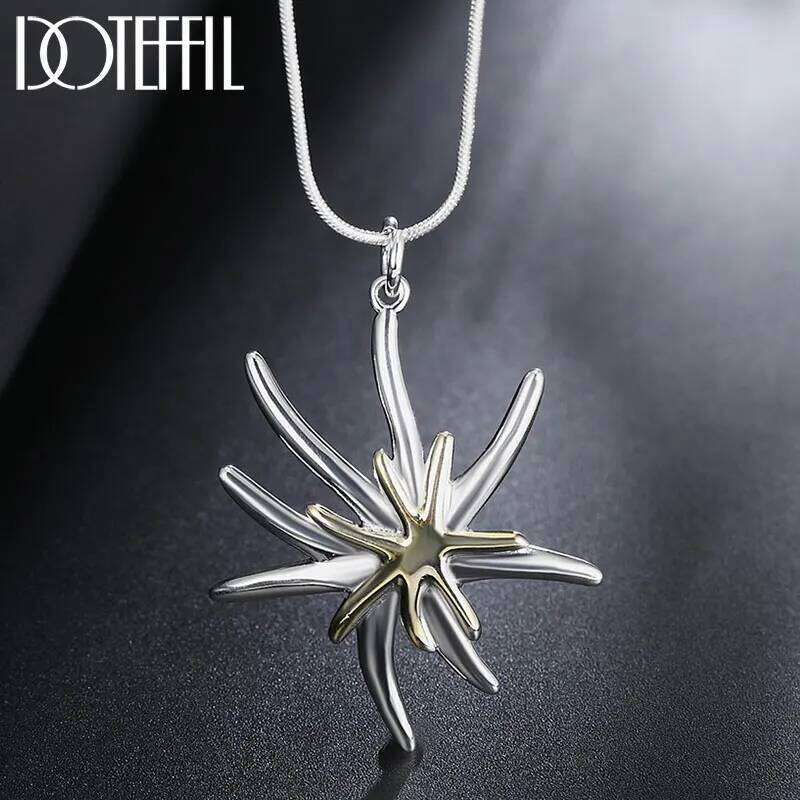 DOTEFFIL 925 Sterling Silver 18 Inch Snake Chain Golden Starfish Pendant Necklace For Women Fashion Wedding Party Charm Jewelry 5fd74