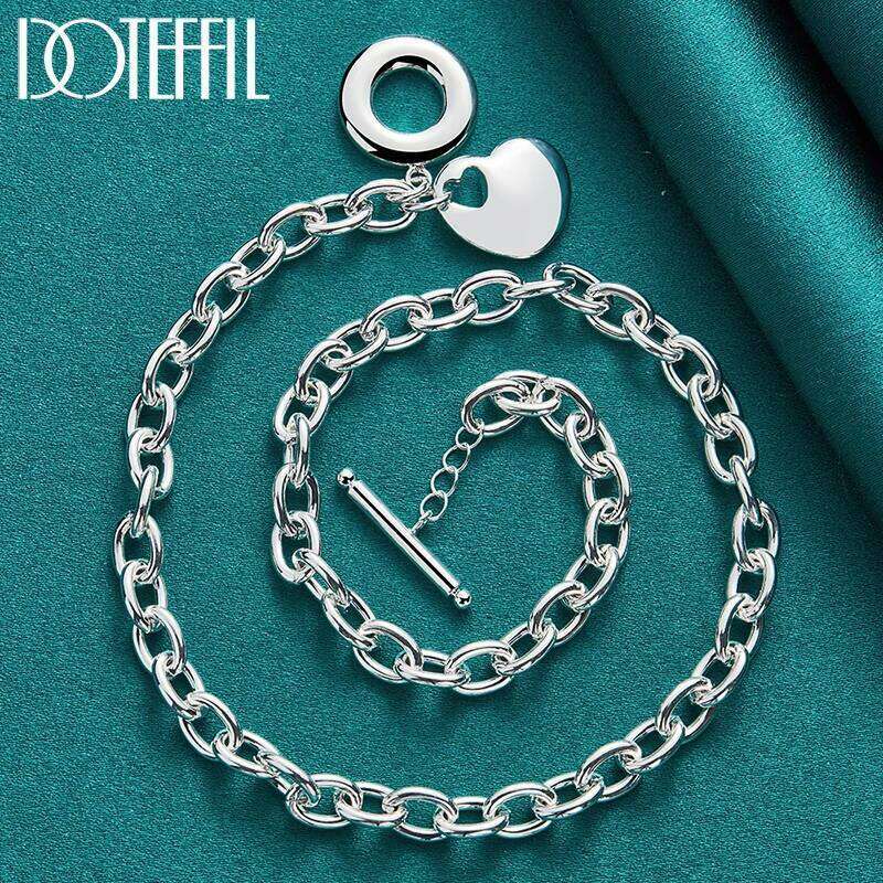 DOTEFFIL Heart Pendant Necklace 925 Sterling Silver Woman Wedding Engagement Party Jewelry d6656