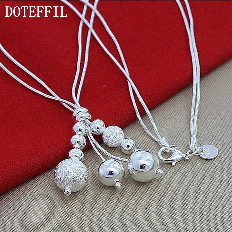 DOTEFFIL 925 Sterling Silver 18 Inch Chain Frosted Smooth Beads Pendant Necklace For Women Wedding Engagement Fashion Jewelry 233fc