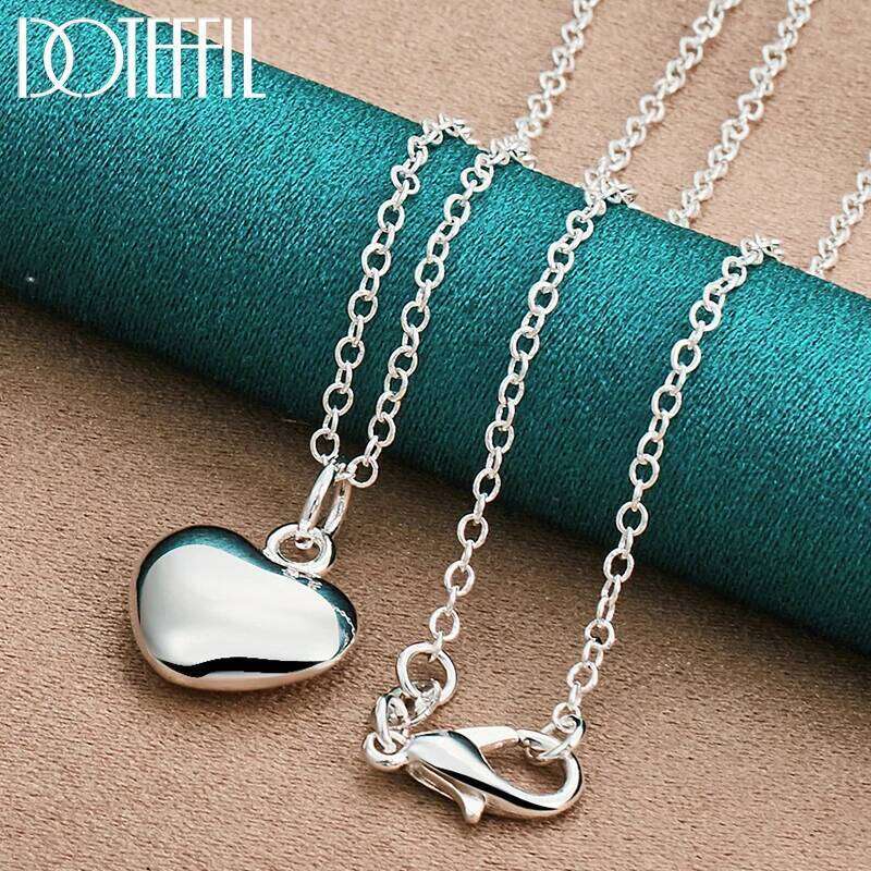 DOTEFFIL 925 Sterling Silver Solid Small Heart Pendant Necklace 16-30 Inch Snake Chain For Women Wedding Charm Engagemen Jewelry 1b96b
