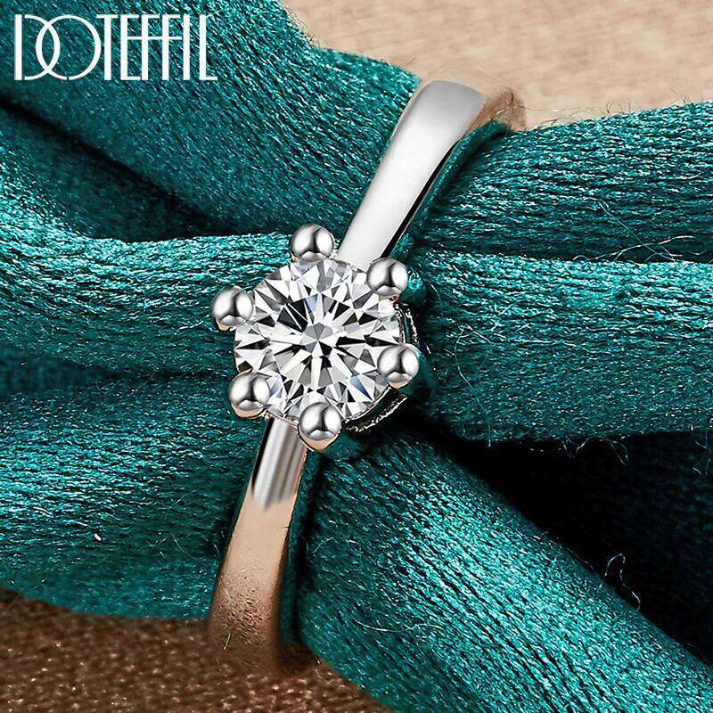 DOTEFFIL 925 Sterling Silver Round AAA Zircon Ring For Women Man Fashion Wedding Engagement Party Gift Charm Jewelry 36d63
