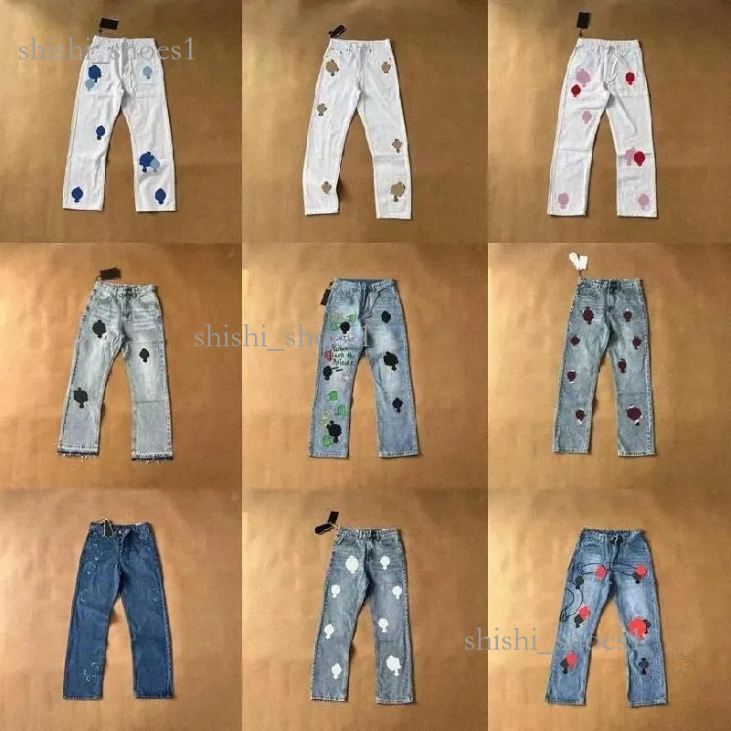 Chrome Gothic Style Unisex Streetwear Hip Hop Straight Skinny Denim Pants Mens Designer Trouser Embroidery Crosses Vintage Washed White Chome Jeans