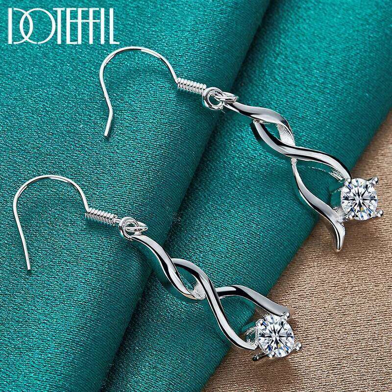 DOTEFFIL Pendientes colgantes de circonita AAA de Plata de Ley 925, joyería para mujer, regalo de fiesta de compromiso de boda c8572