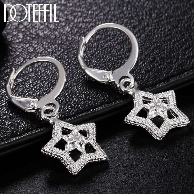 DOTEFFIL 925 Sterling Silver Star Drop Earring Lady Wedding Engagement Party Fashion Jewelry 50296