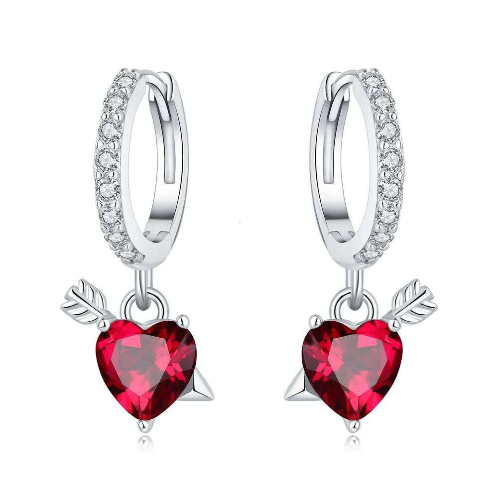 Orstarry Pendientes colgantes originales de Plata de Ley 925 con circonita roja y corazón, joyería para fiesta, aniversario, regalos de moda 29b05