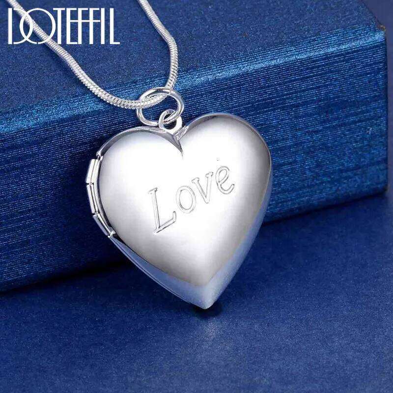 DOTEFFIL 925 Sterling Silver Snake Chain Love Photo Frame Necklace For Women Fashion Wedding Party Charm Jewelry afd72