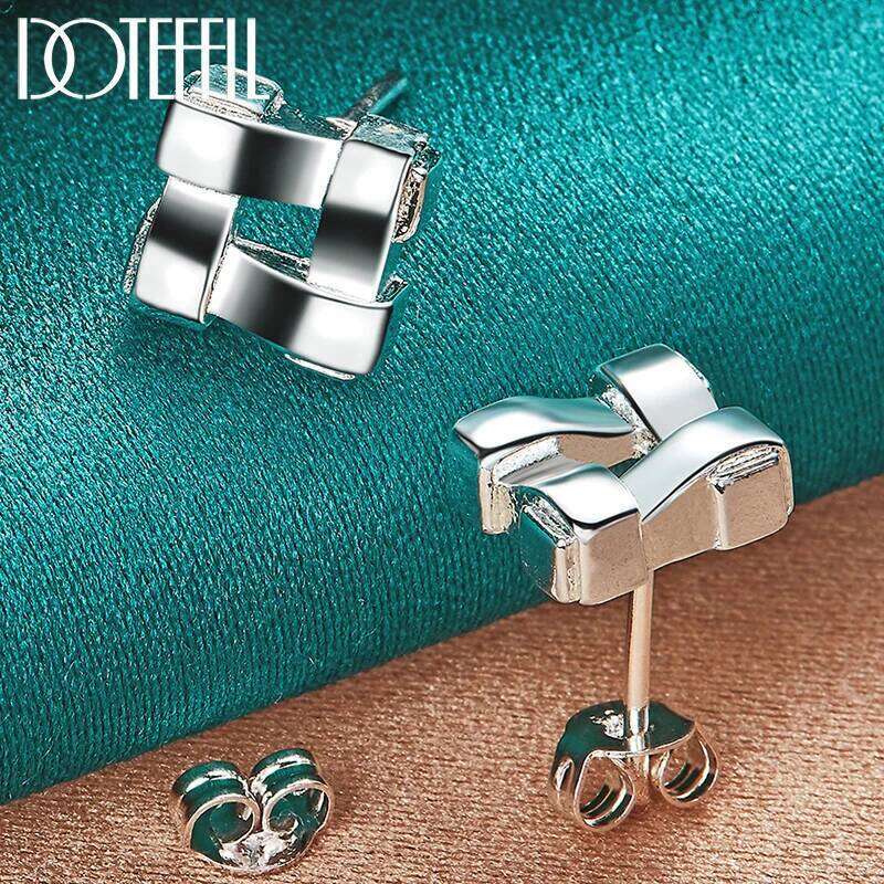 DOTEFFIL 925 Sterling Silver Square Stud Earrings For Woman Wedding Engagement Fashion Party Charm Jewelry 3a6f2