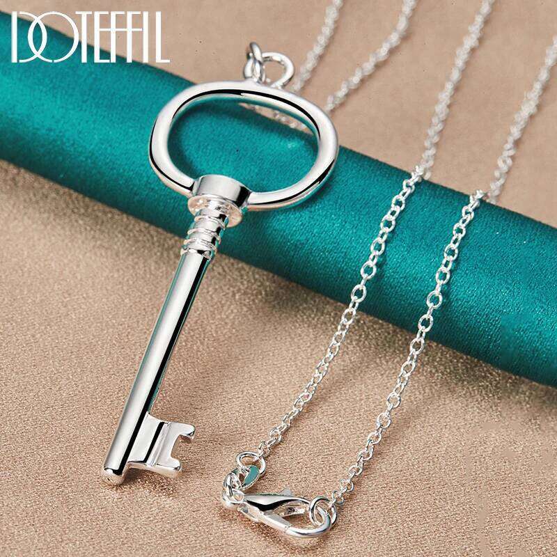 DOTEFFIL 925 Sterling Silver Round Key Pendant Necklace 16-30 Inch Chain For Woman Man Fashion Wedding Engagement Party Jewelry ea025