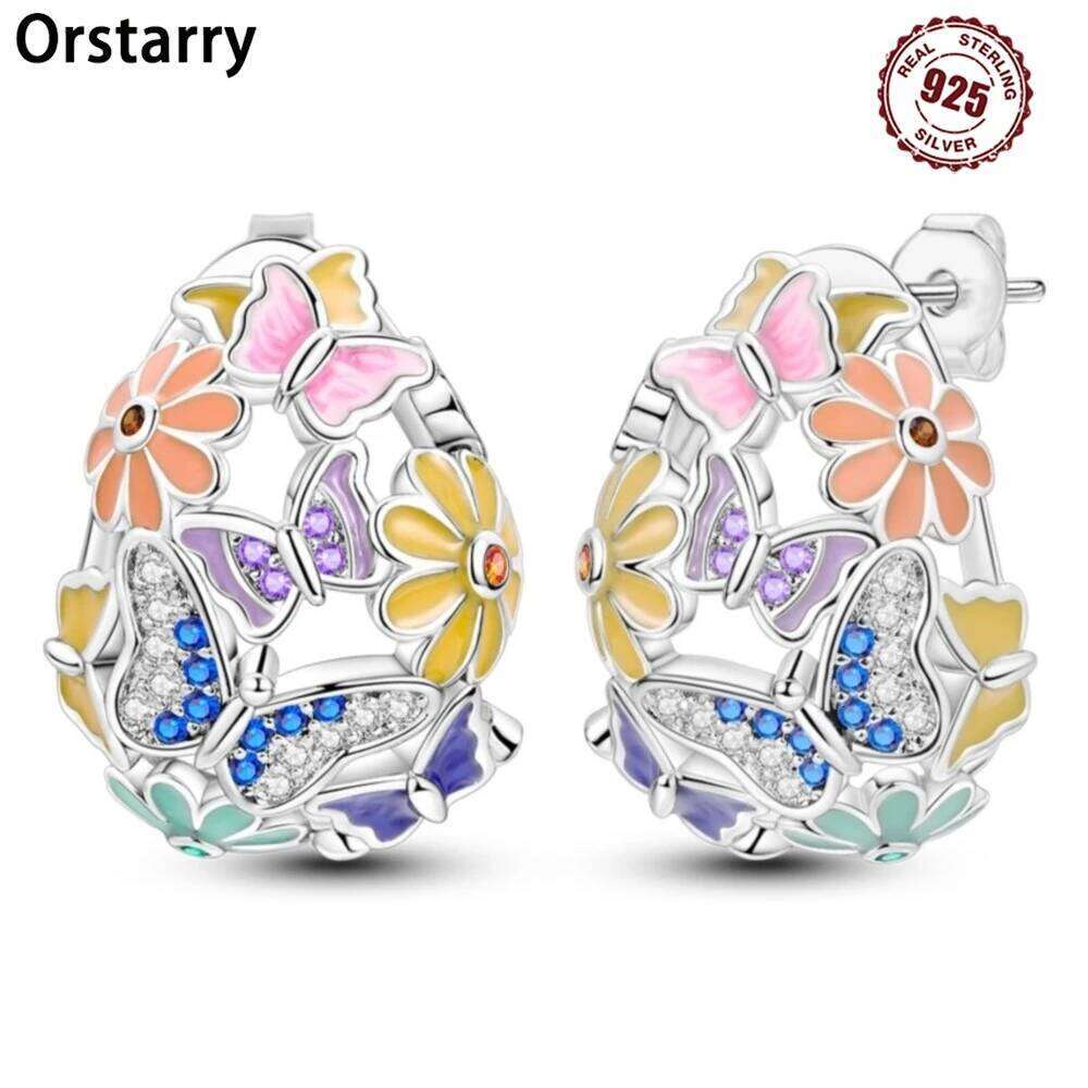 925 Sterling Silver Colorful Flower Butterfly Stud Earrings For Lady S925 Jewelry Party Exquisite Birthday Gifts 91ad6
