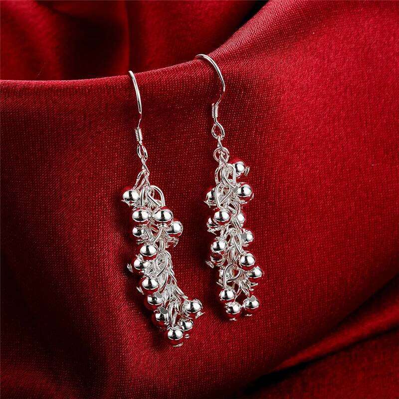 DOTEFFIL 925 Sterling Silver Smooth Grape Bead Drop Earrings For Woman Wedding Engagement Fashion Party Charm Jewelry 95cf2
