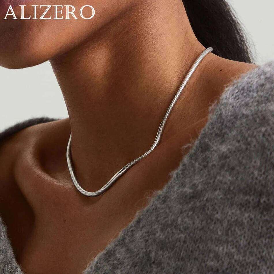 ALIZERO 925 Sterling Silver 3MM Snake Chain Necklace For Women Men Fashion Hip Hop Simple Necklaces Jewelry Wholesale 40-75cm 9af45
