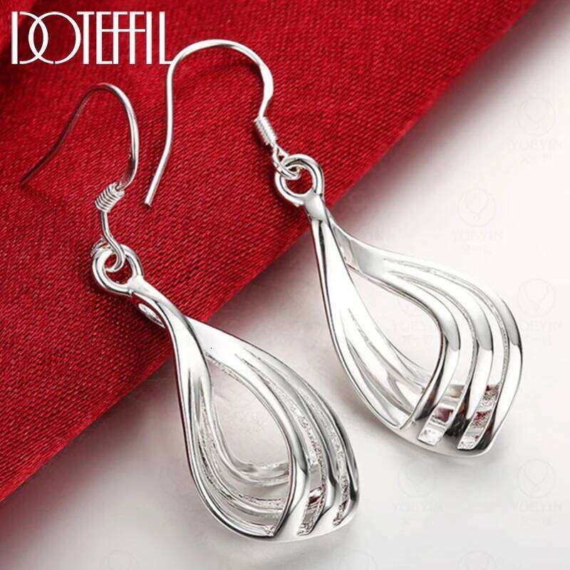 DOTEFFIL 925 Sterling Silver Third line Water Drops Earrings For Woman Best Gift Wedding Engagement Party Jewelry 43a19