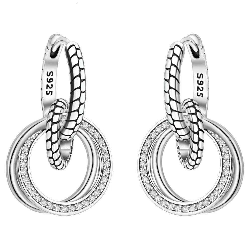 Hot Sale 925 Sterling Silver Classic Multi Ring Series Drop Earrings For Women Party Fine Gift Elegant Birthday Jewelry e17eb