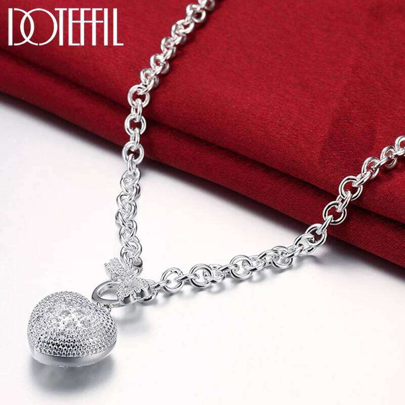 DOTEFFIL 925 Sterling Silver 18 inches Chain AAA Zircon Heart Pendant Necklace For Women Charm Wedding Engagement Jewelry 77258