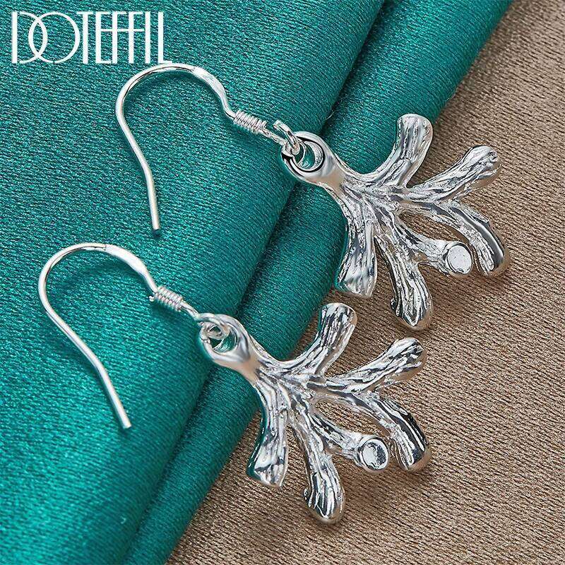 DOTEFFIL 925 Sterling Silver Coral Drop Earrings Charm For Women Jewelry Fashion Wedding Engagement Party Gift af617