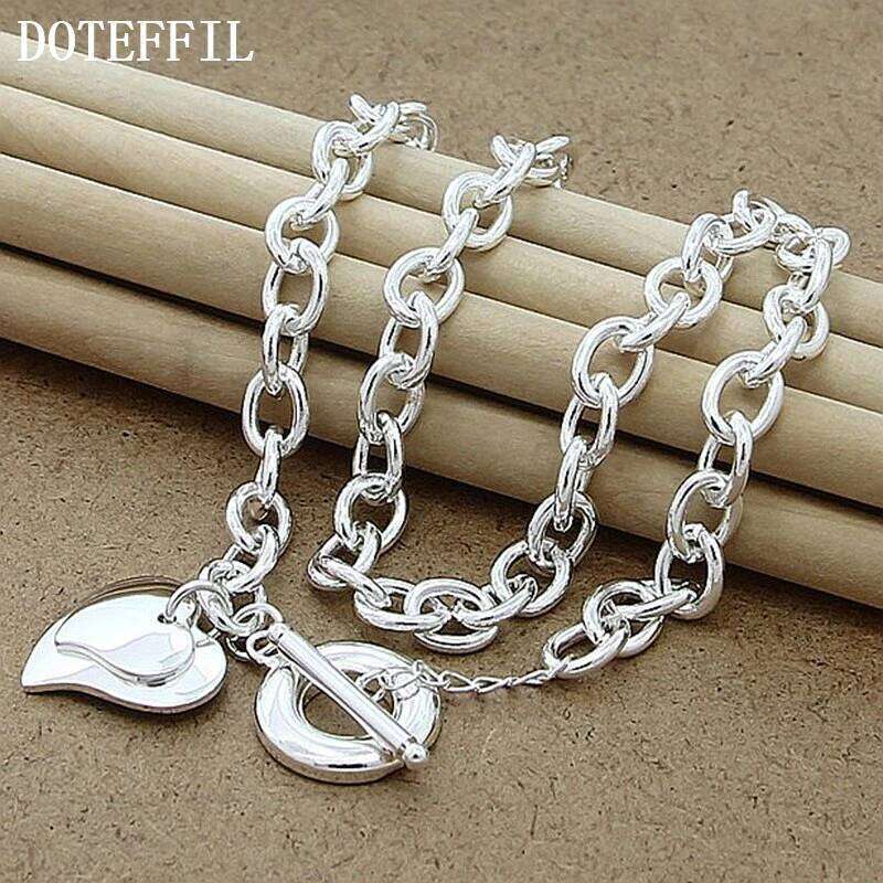 DOTEFFIL 925 Sterling Silver 18 Inch Chain Double Butterfly Pendant Necklace OT Buckle For Women Wedding Engagement Jewelry a784f