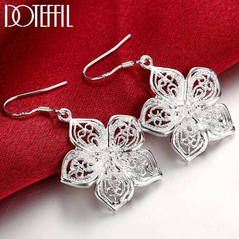 DOTEFFIL 925 Sterling Silver Flower Star Drop Earrings For Woman Wedding Engagement Jewelry 07707