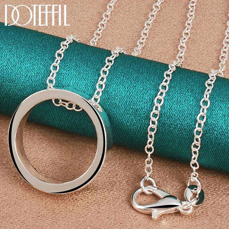 DOTEFFIL 925 Sterling Silver Round Circle Smooth Pendants Necklaces 16-30 Inch Chain For Woman Wedding Engagement Party Jewelry ccc93