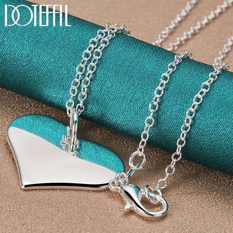 DOTEFFIL 925 Sterling Silver 18-30 Inch Chain Heart Tag Pendant Necklace For Women Wedding Engagement Jewelry Christmas Gifts a037b