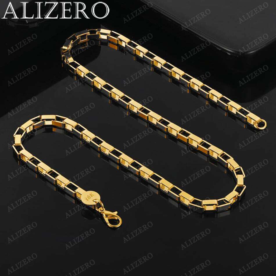 ALIZERO 18K Gold Necklace 18 Inch 4mm Long Lattice Necklaces For Men Women Fine Jewelry Fashion Personality Hip Hop Chain d84c7