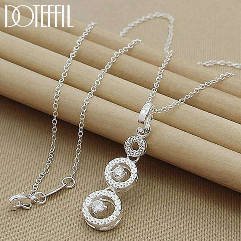 DOTEFFIL 925 Sterling Silver Three Round Circle AAA zircon Pendants Necklace 18 inch Chain For Woman Wedding Engagemen Jewelry 9ecd3