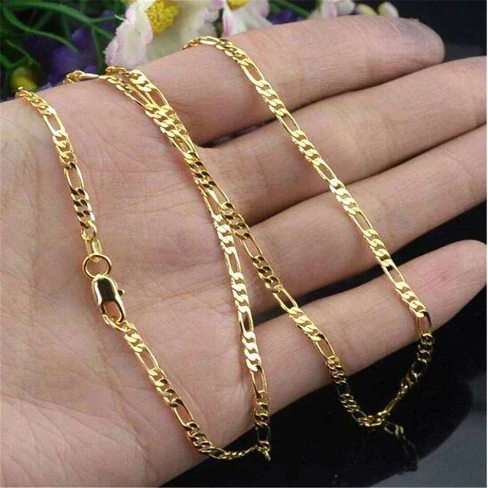 Collier rempli d'or 18 carats pour femmes et hommes, bijoux de taille 16 à 30 pouces, chaîne Figaro de 4mm, vente en gros
