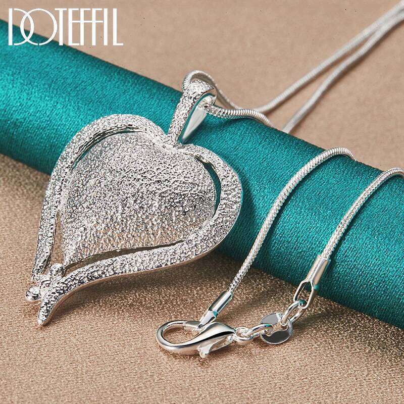 DOTEFFIL 925 Sterling Silver Heart Pendant Necklace 16-30 inch Snake Chain For Woman Wedding Engagement Party Charm Jewelry d6027