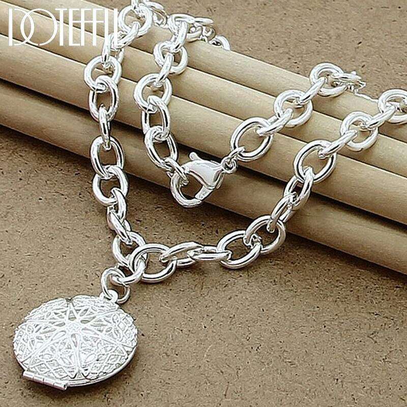 DOTEFFIL 925 Sterling Silver Round Photo Frame Pendant 18 Inch Chain Necklace For Women Wedding Engagement Fashion Jewelry b68ab