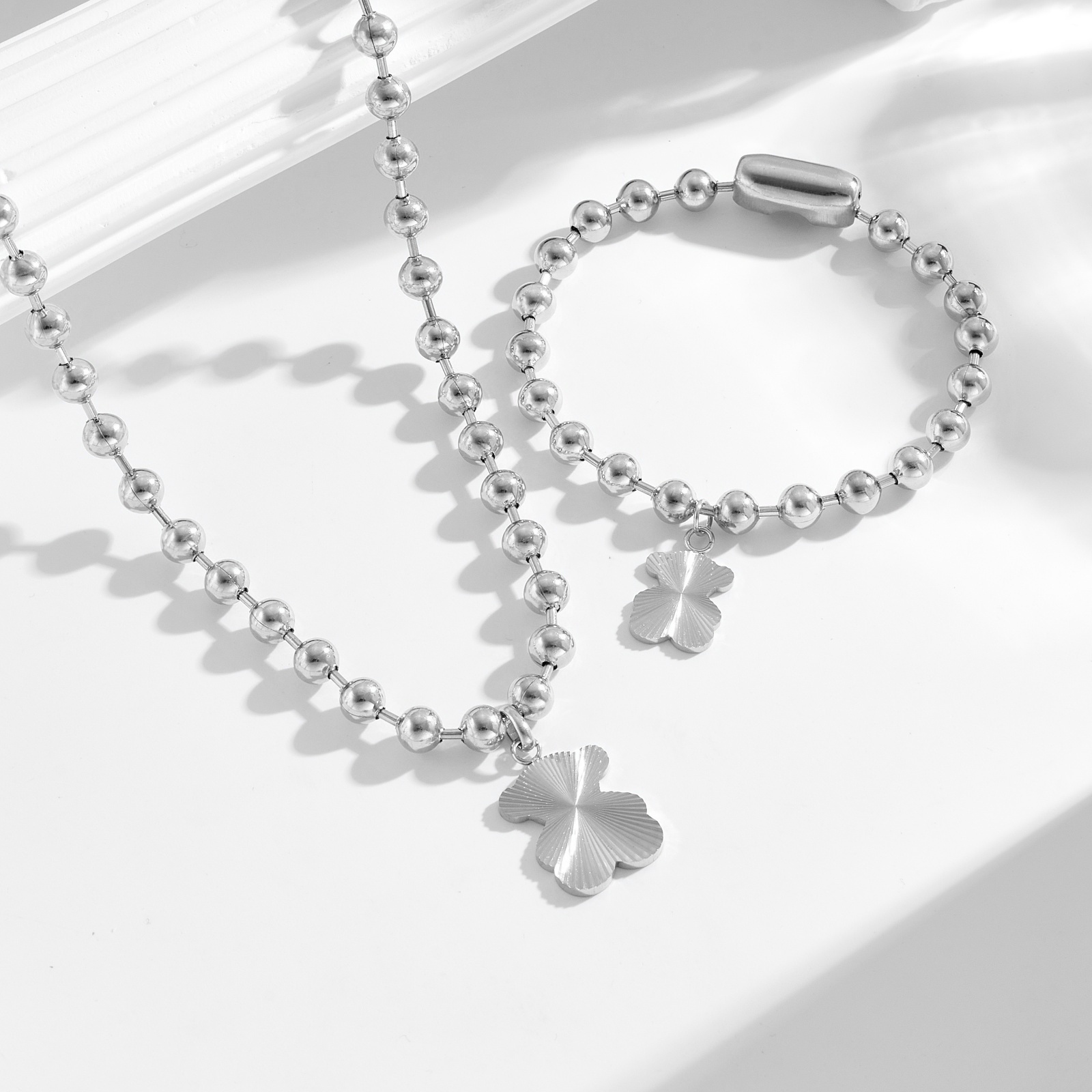 New Fashion Women Men Girls Silver Gold Stainless Steel Span Bear Animal Black Letter Shell Sector Heart Bead Pendant Bracelet Necklace Jewelry-image-1091109662