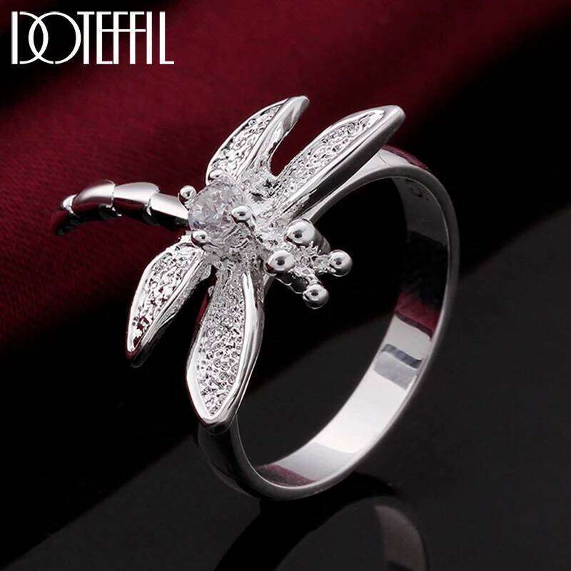 DOTEFFIL Dragonfly AAA Zircon Ring 925 Sterling Silver For Woman Wedding Engagement Party Fashion Charm Jewelry e6c31