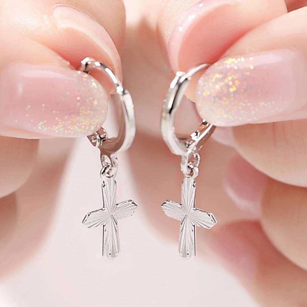 High quality fine Noble 925 Sterling Silver Classic cross Drop earrings for Women party wedding Jewelry Holiday Gifts 4ecc0