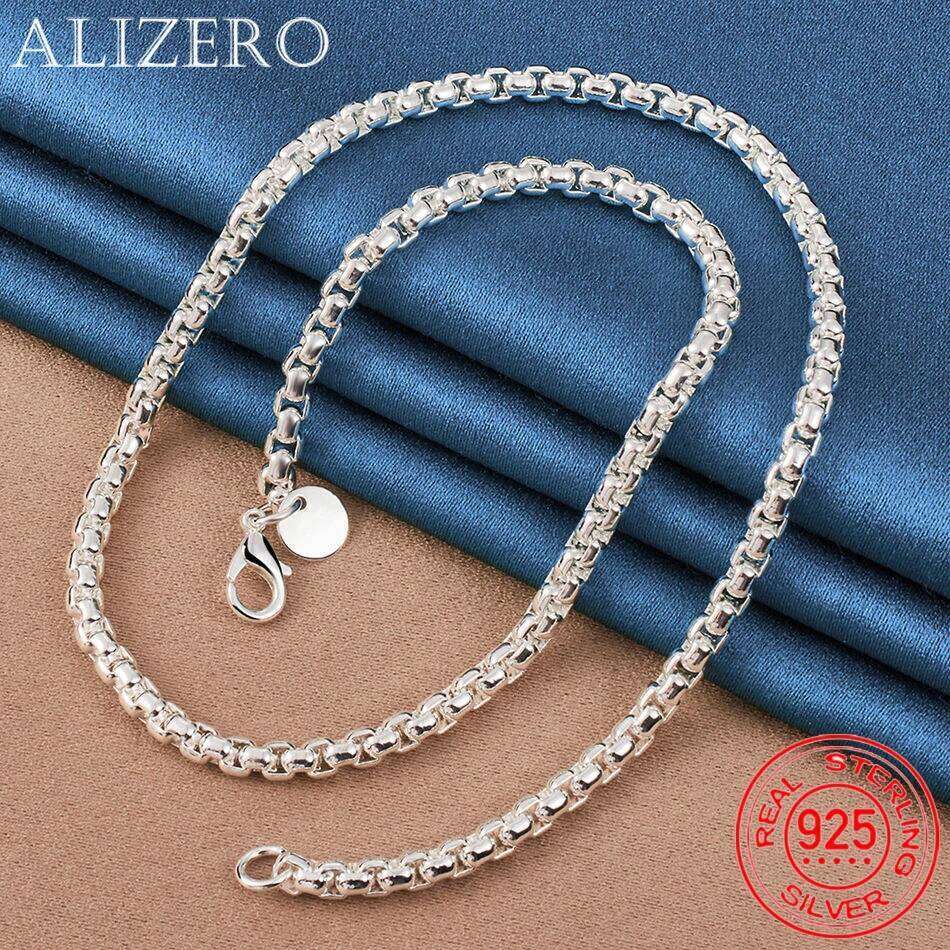 ALIZERO 925 Sterling Silver Necklace Width 4mm Round Box Chain Necklaces For Man Woman Fashion Party Daily Wear Charm Jewelry 889c3