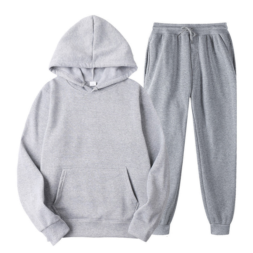 Nouveau polaire hommes couleur unie pull à capuche ensemble sport deux pièces hommes sweat à capuche pantalons de survêtement 240905