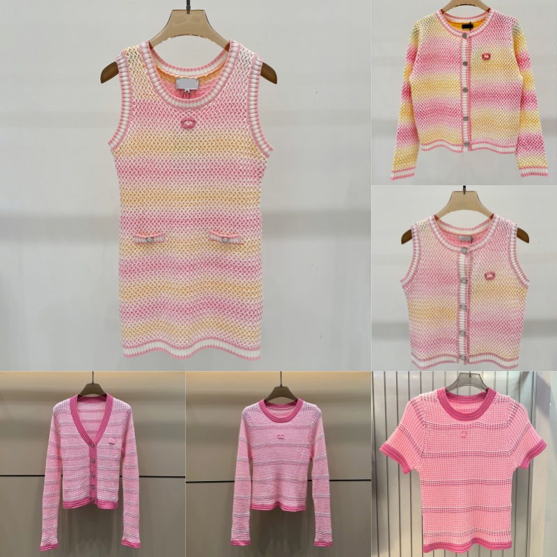 Designer Womens Knitted T Shirts Contrast Color Short Sleeve Tees Y2k Style Slim Fit Knit Tank Tops Summer Birthday Dinner Party Sleeveless Dress