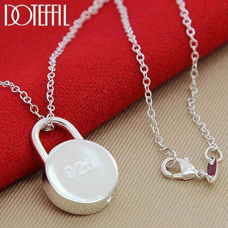 DOTEFFIL 925 Sterling Silver Round Lock Necklace 18 inch Chain For Woman Fashion Wedding Engagement Party Charm Jewelry 699ec