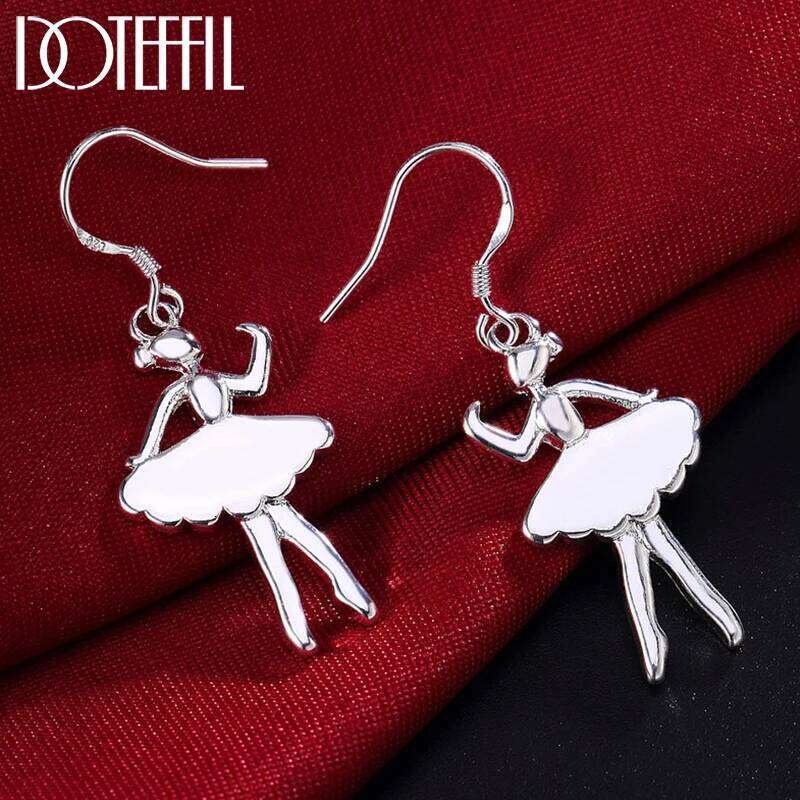 DOTEFFIL Dancing Girl Drop Earring 925 Sterling Silver For Woman Lady Wedding Engagement Party Fashion Jewelry 516e4