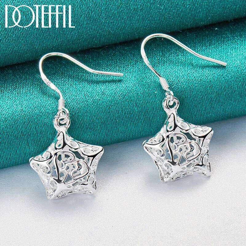 DOTEFFIL Hollow Star Drop Earrings 925 Sterling Silver For Woman Wedding Engagement Party Fashion Charm Jewelry 3ea2a