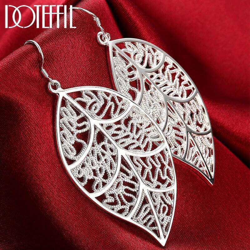 DOTEFFIL New Arrival 925 Sterling Silver Fashion Leaf Earrings For Women Wedding Engagement Jewelry Best Christmas Gift 7f9b6
