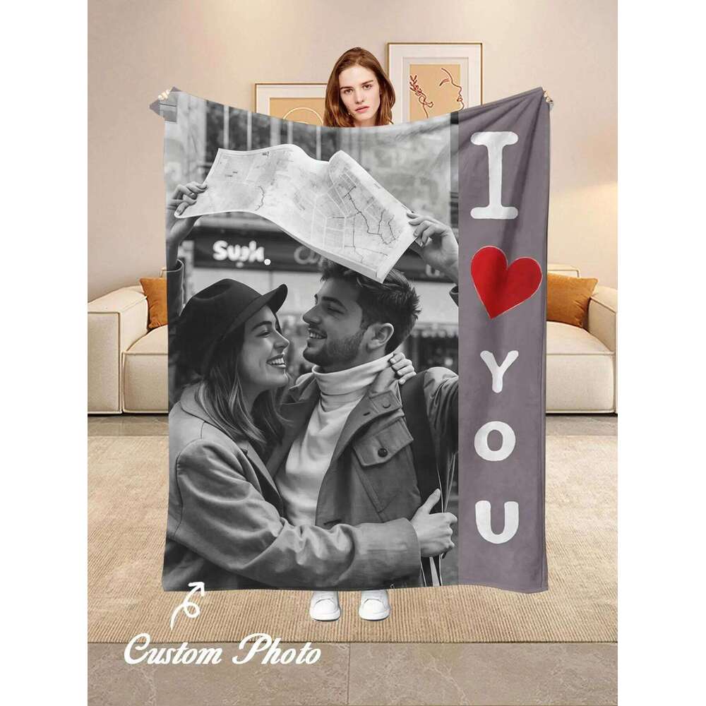 1Pc Custom Photo Personalized Flannel Blanket - Ideal Gift Christmas, Halloween, Birthday Anniversary, Soft, Warm, Plaid and Skin-Friendly Machin-image-1091099387