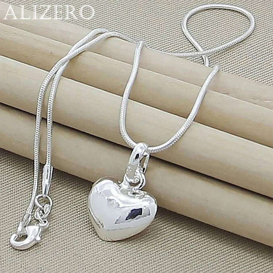 Fine 925 Sterling Silver Solid Heart Necklace 18-24 Inches Snake Chain For Women Wedding Charm Fashion Jewelry luxury a47d2