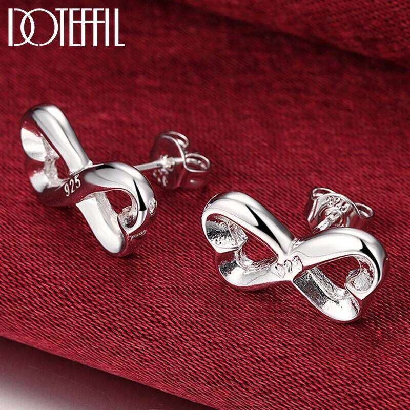 DOTEFFIL Double Heart Stud Earrings 925 Sterling Silver For Woman Wedding Engagement Fashion Party Charm Jewelry 685ae
