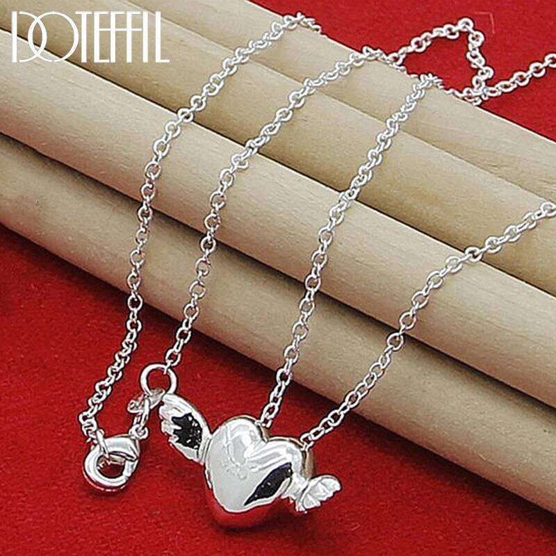 DOTEFFIL 925 Sterling Silver Heart Wing Pendant Necklace 18-30 Inch Snake Chain For Woman Wedding Engagement Party Jewelry Gift c6208