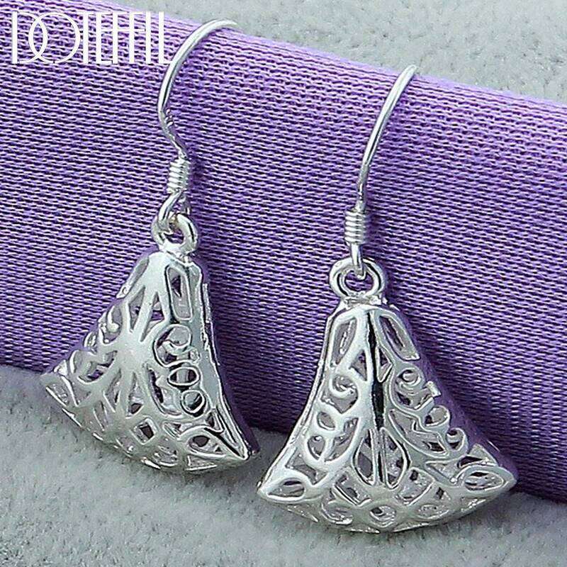 DOTEFFIL 925 Sterling Silver Hollow Sector Drop Earrings For Woman Wedding Engagement Fashion Party Charm Jewelry 8ebb9