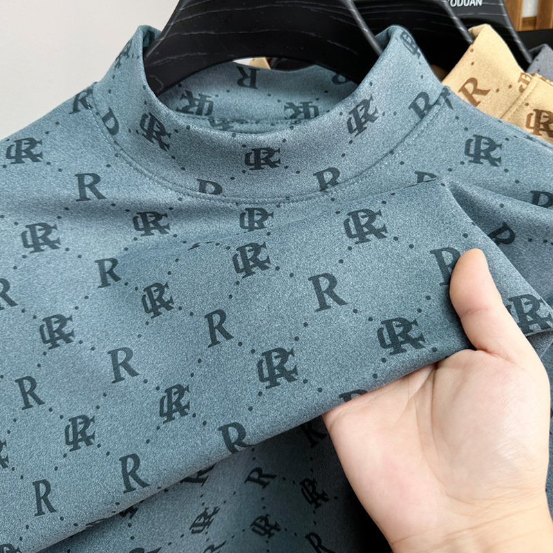 Designer Clothes Double-id herml Fleece wetshirt Men, utumn nd Designer T-shirt Winter high quality Fleece-Lined Bse hirt, Wrm Luxury Lyer, Hlf urtl